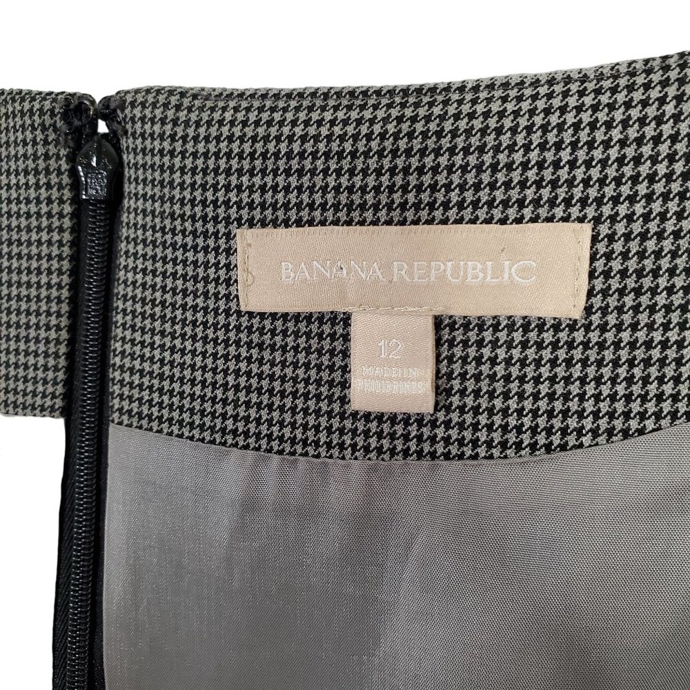 Banana Republic Sz 12 Dress Micro Houndstooth Cap Sleeve Belt Draped Black Gray - Picture 9 of 13